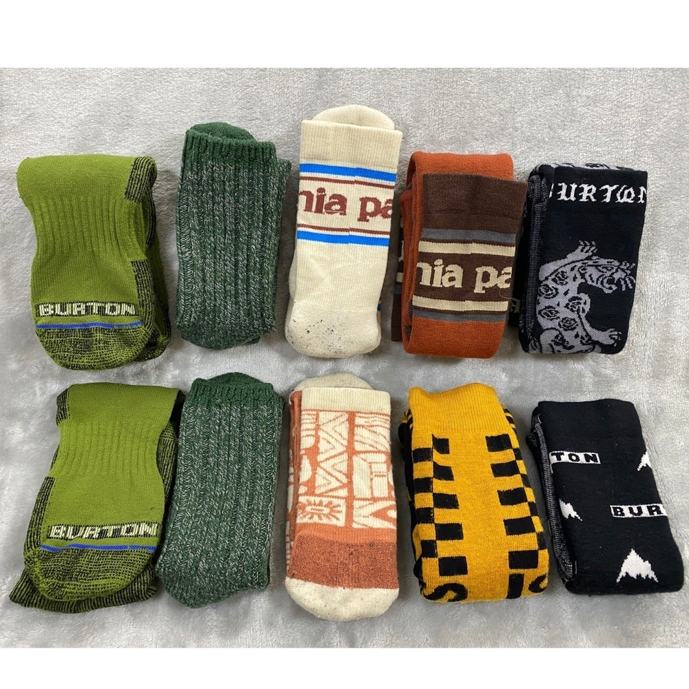 Bulk Lot 10 Pair Patagonia Burton Vans 100% Merino Wool Cushioned Socks Men 8-12 - Picture 2 of 10